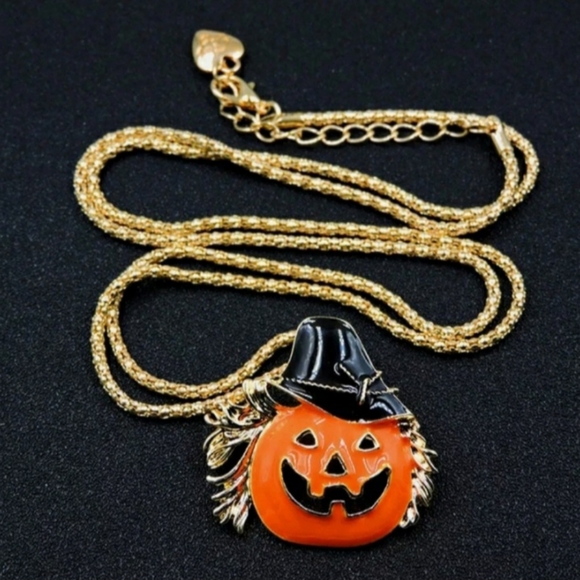 Orange Scarecrow Witch Jack-o-lantern Adjustable Necklace Brooch - Picture 8 of 10